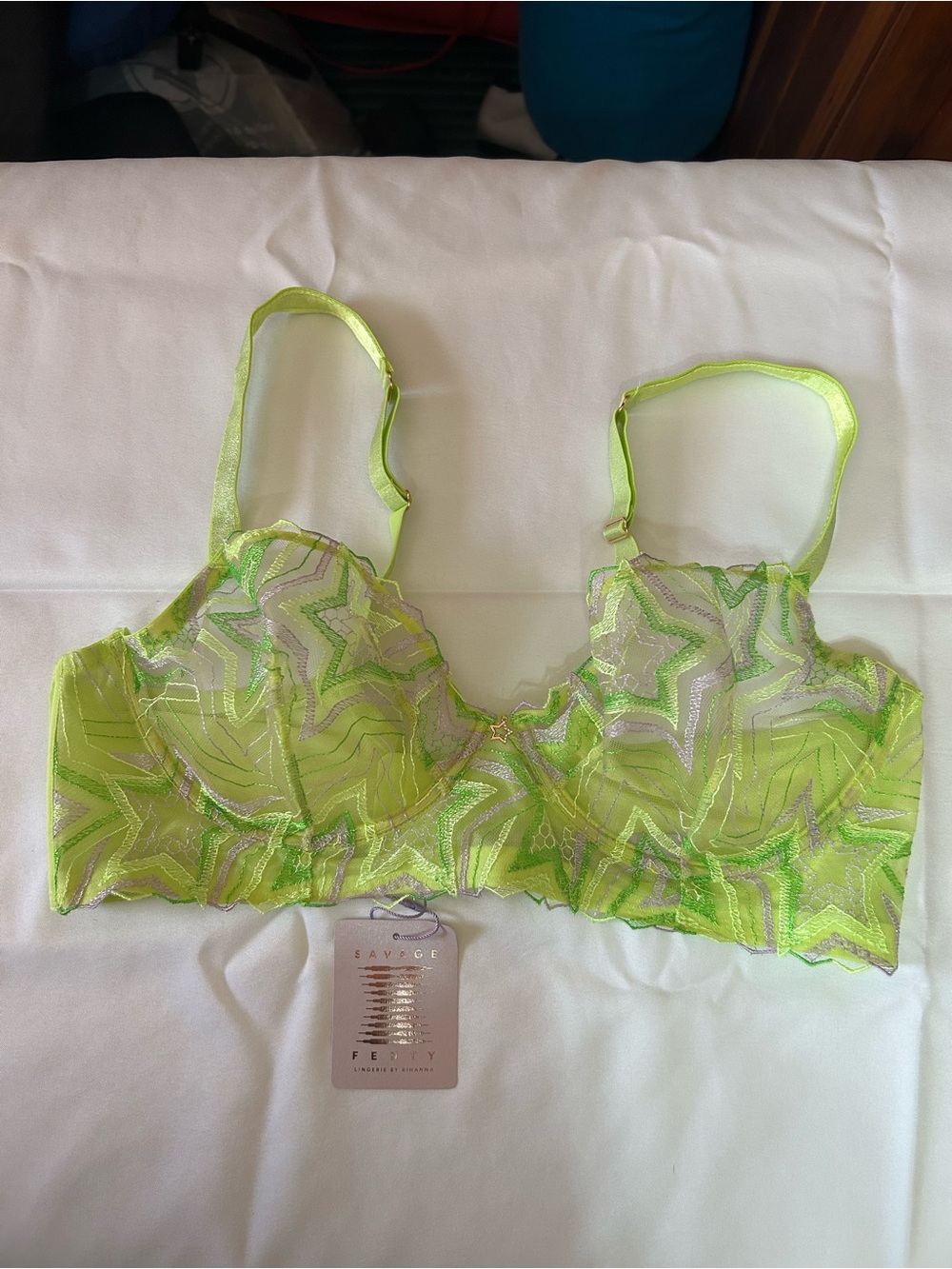 Savage X Fenty Neon Lime Sheer Lace Longline Balconette Bra 40DD